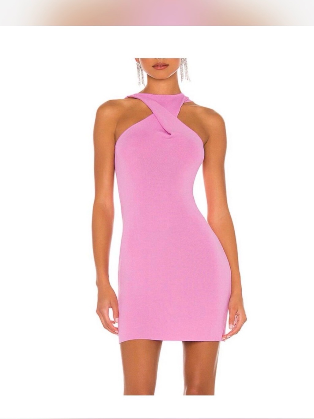 $214 Atoir Pink Crisscross Halter Mini Dress